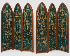 Pair of Victorian-era folding screens, “Troubadour” style, England, circa 1850