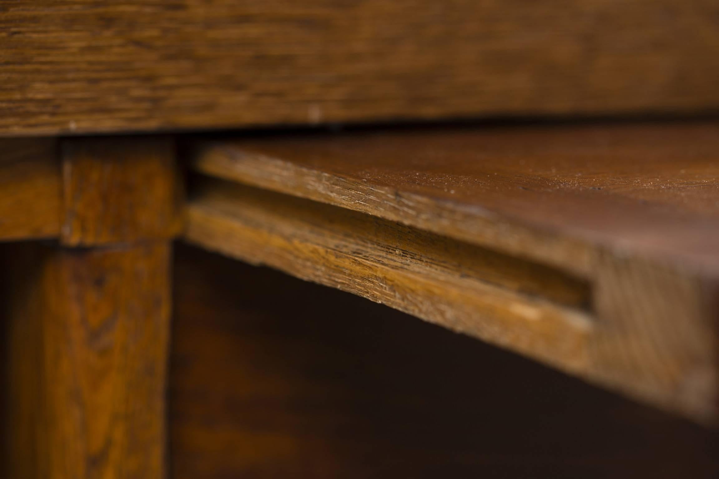 1940s Desk in Oak and Brass with an Ancient Map of Paris and Suburb in Front 2