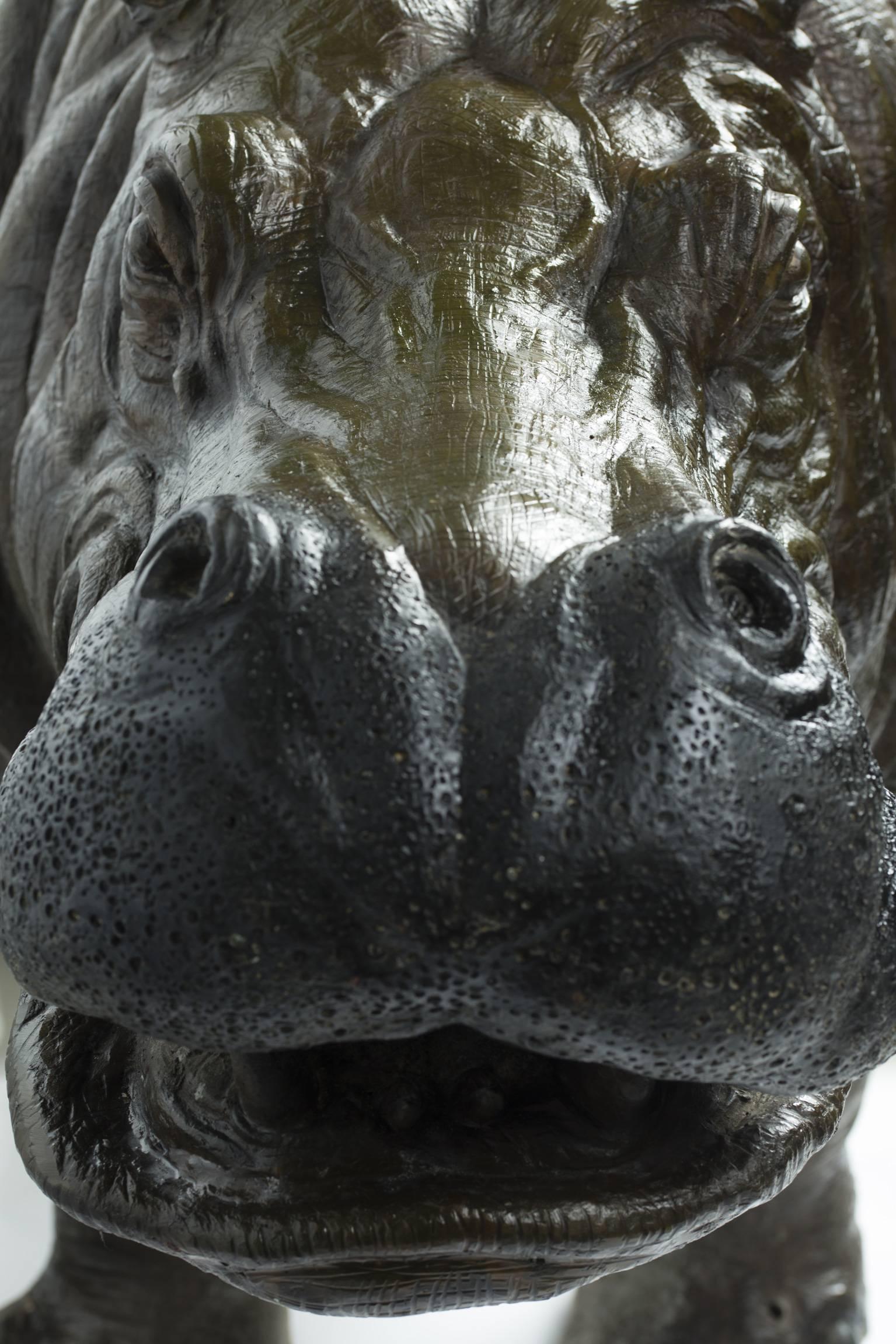 French Amazing Hippopotamus-Fountain in Patinated Bronze, France, circa 1950