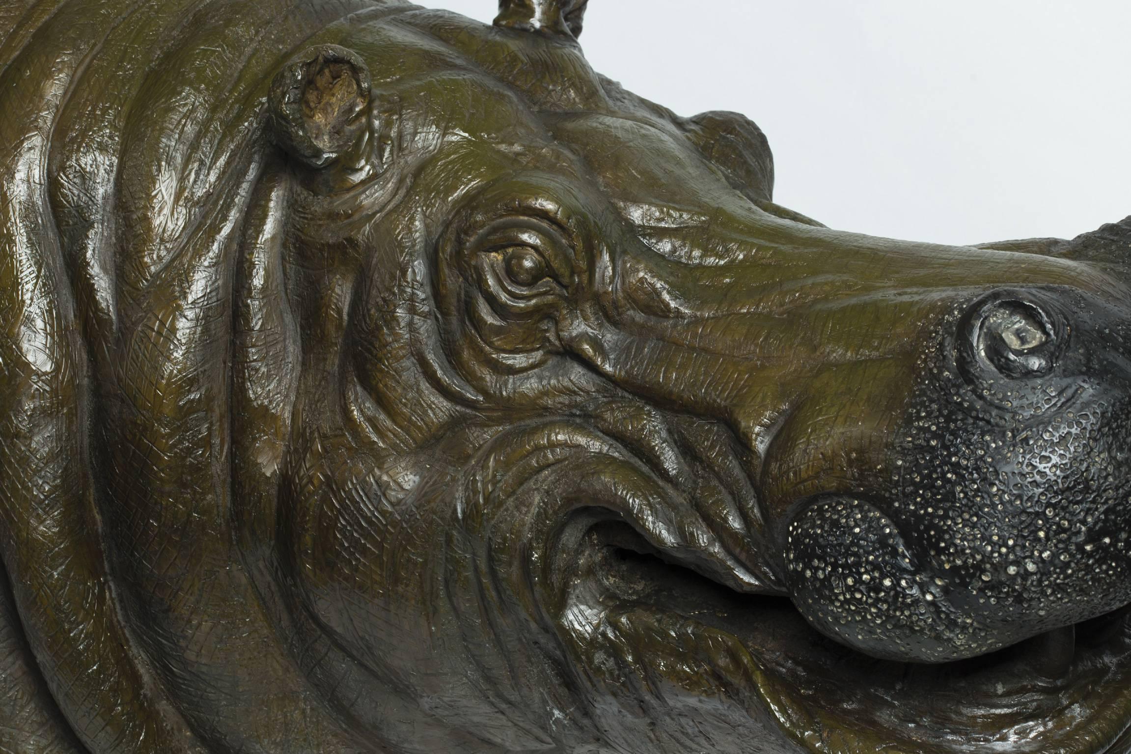 Amazing Hippopotamus-Fountain in Patinated Bronze, France, circa 1950 In Excellent Condition In Paris, FR