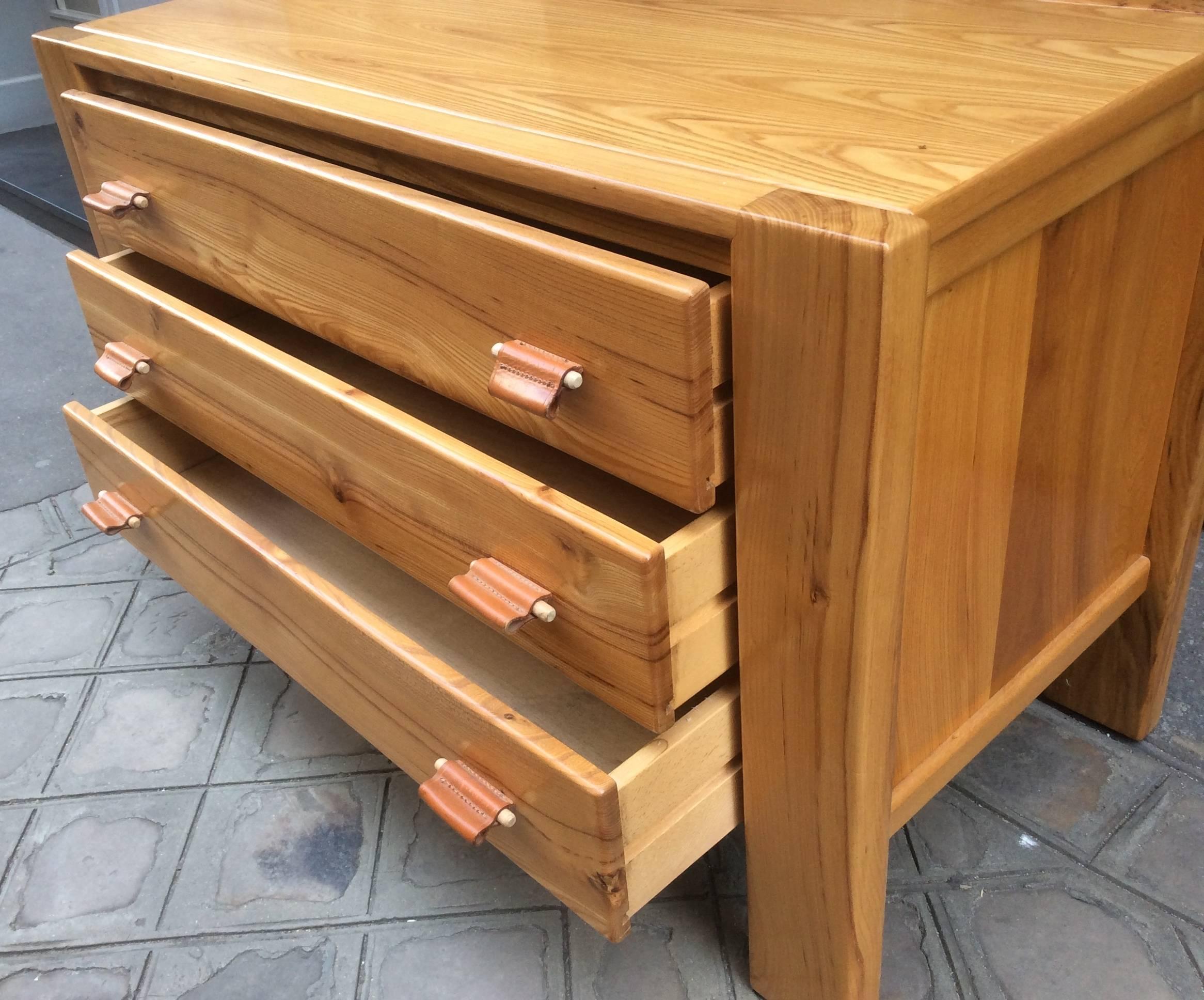 French Chest of Three Drawers in Solid Elm by Pierre Chapo. France 1970 For Sale