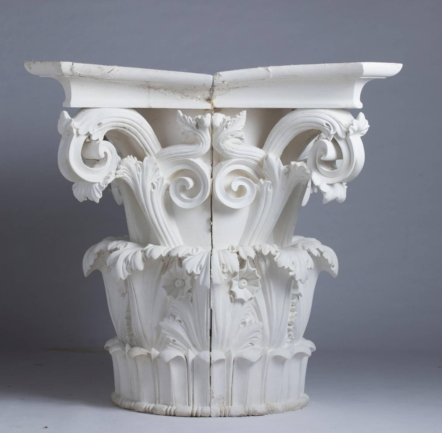 Four Large Corinthian Half-Capitals in Plaster, France, circa 1930 In Good Condition In Paris, FR