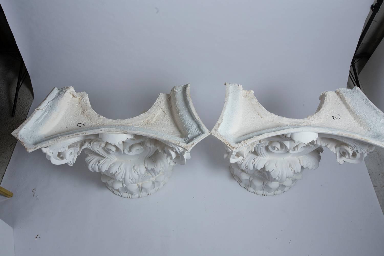 Molded Four Large Corinthian Half-Capitals in Plaster, France, circa 1930