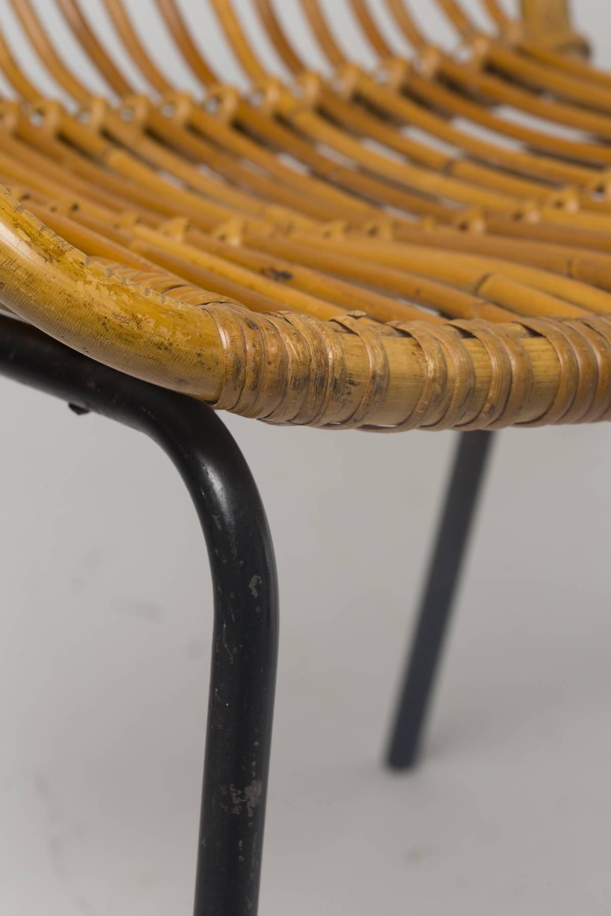 Set of Six Rattan Chairs on Black Lacquered Iron Bases, Netherlands, 1950 Period 5