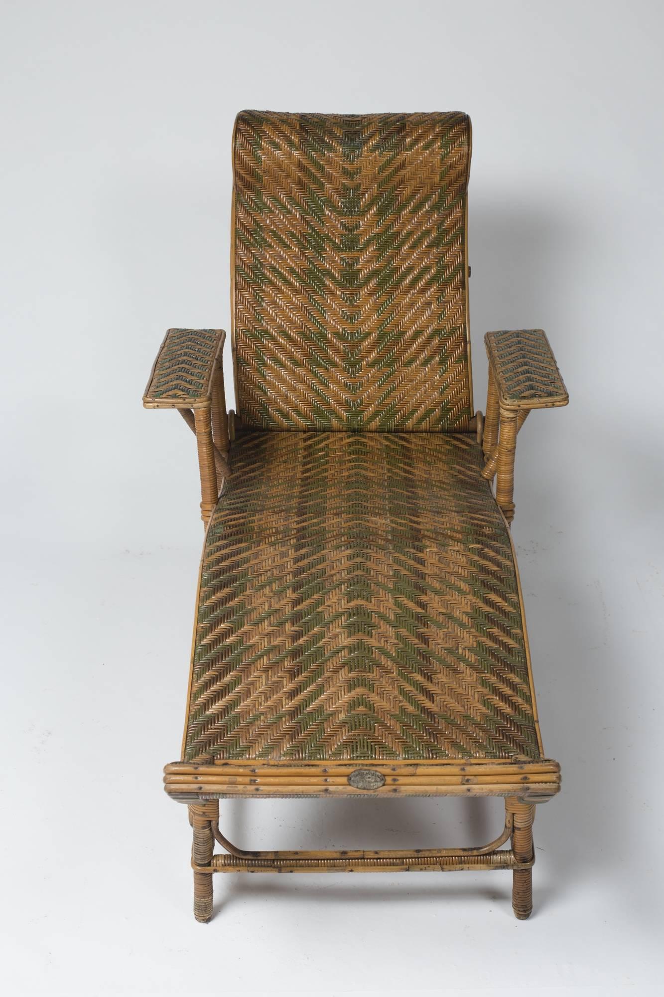 French Rattan Chaise Longue by Perret-Vibert, France, circa 1880