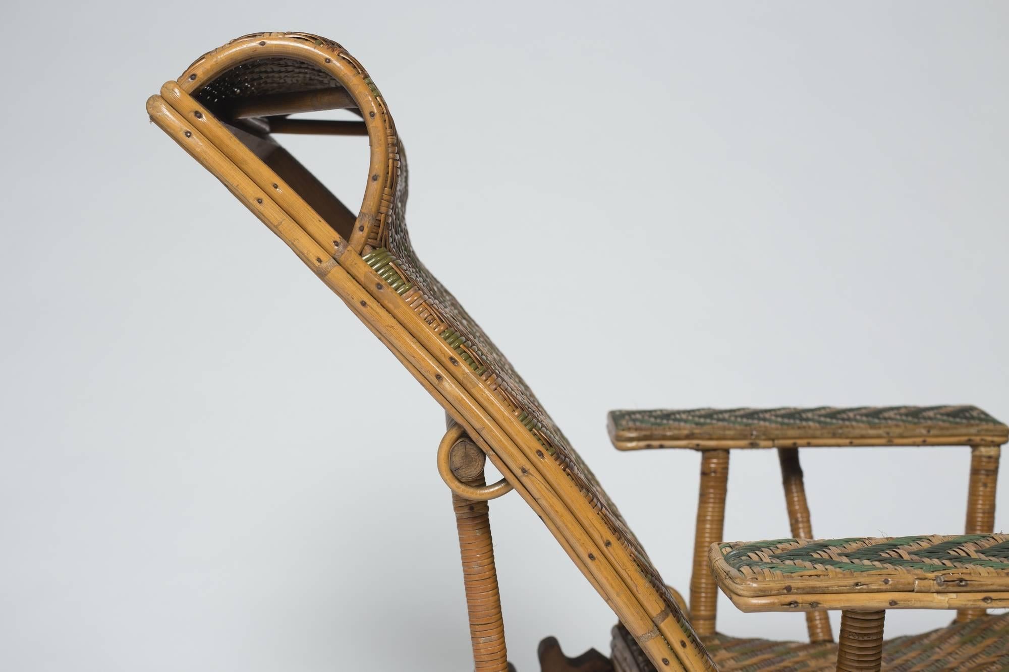 Late 19th Century Rattan Chaise Longue by Perret-Vibert, France, circa 1880