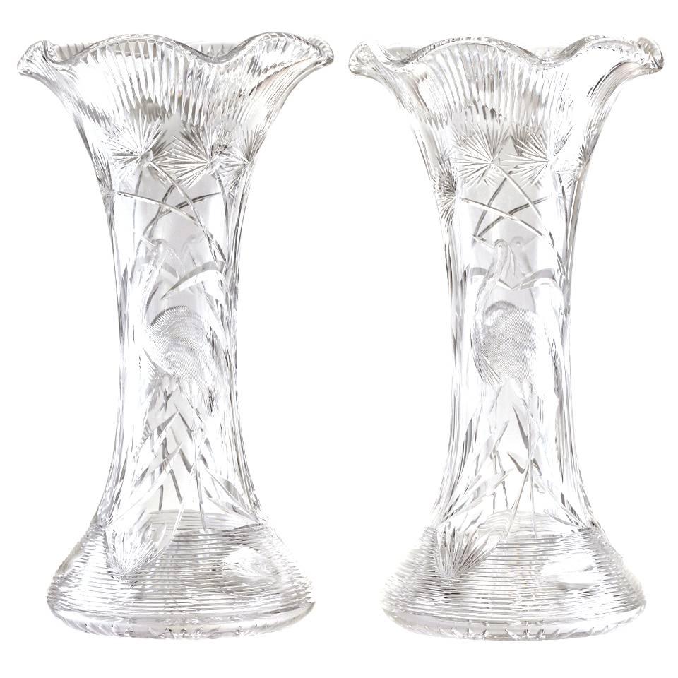 Pair of Monumental Cut Crystal Vases by Libbey