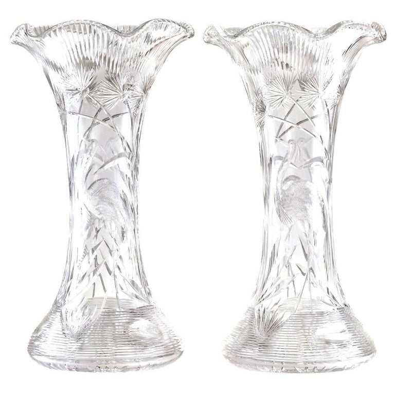 Pair Of Monumental Cut Crystal Vases By Libbey For Sale At 1stdibs