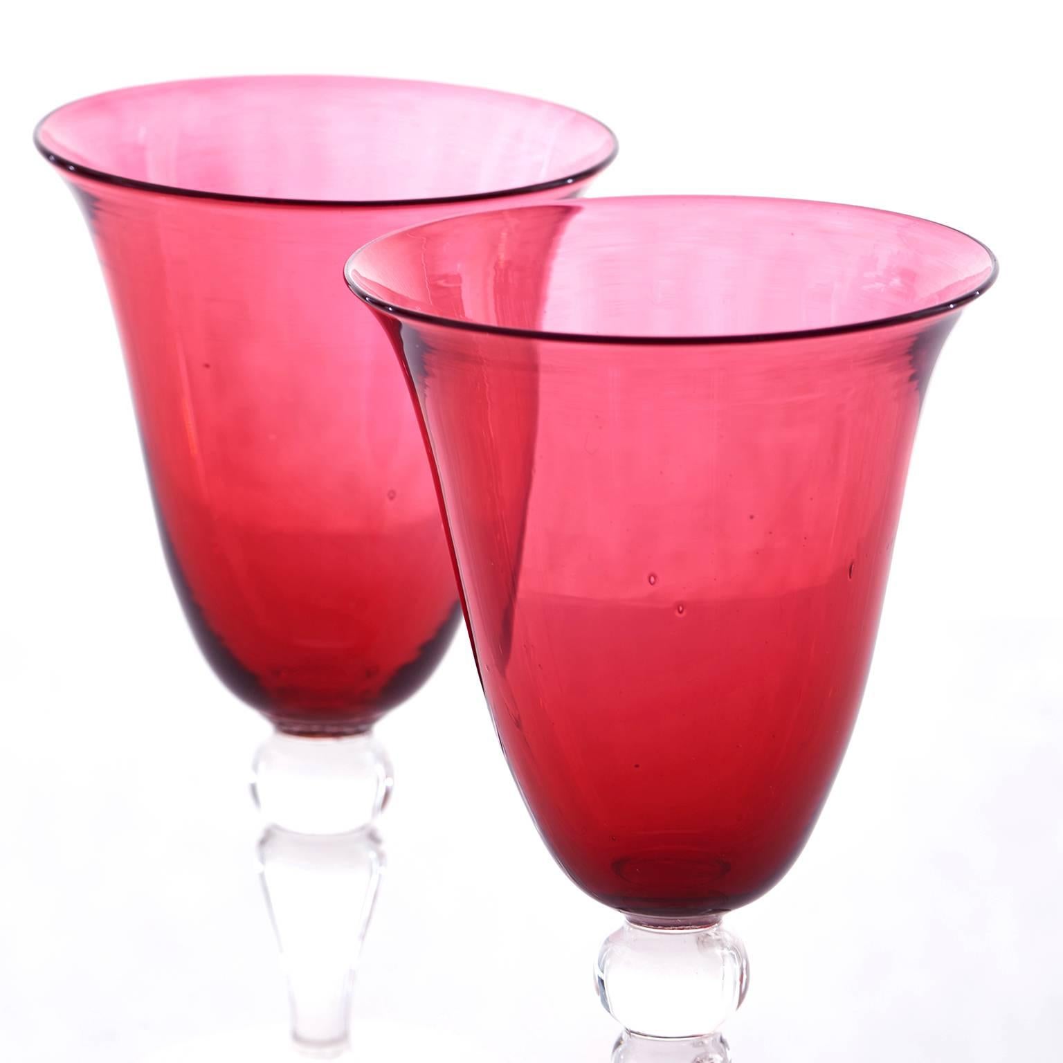 American Set of 12 Steuben Ruby Water Goblets