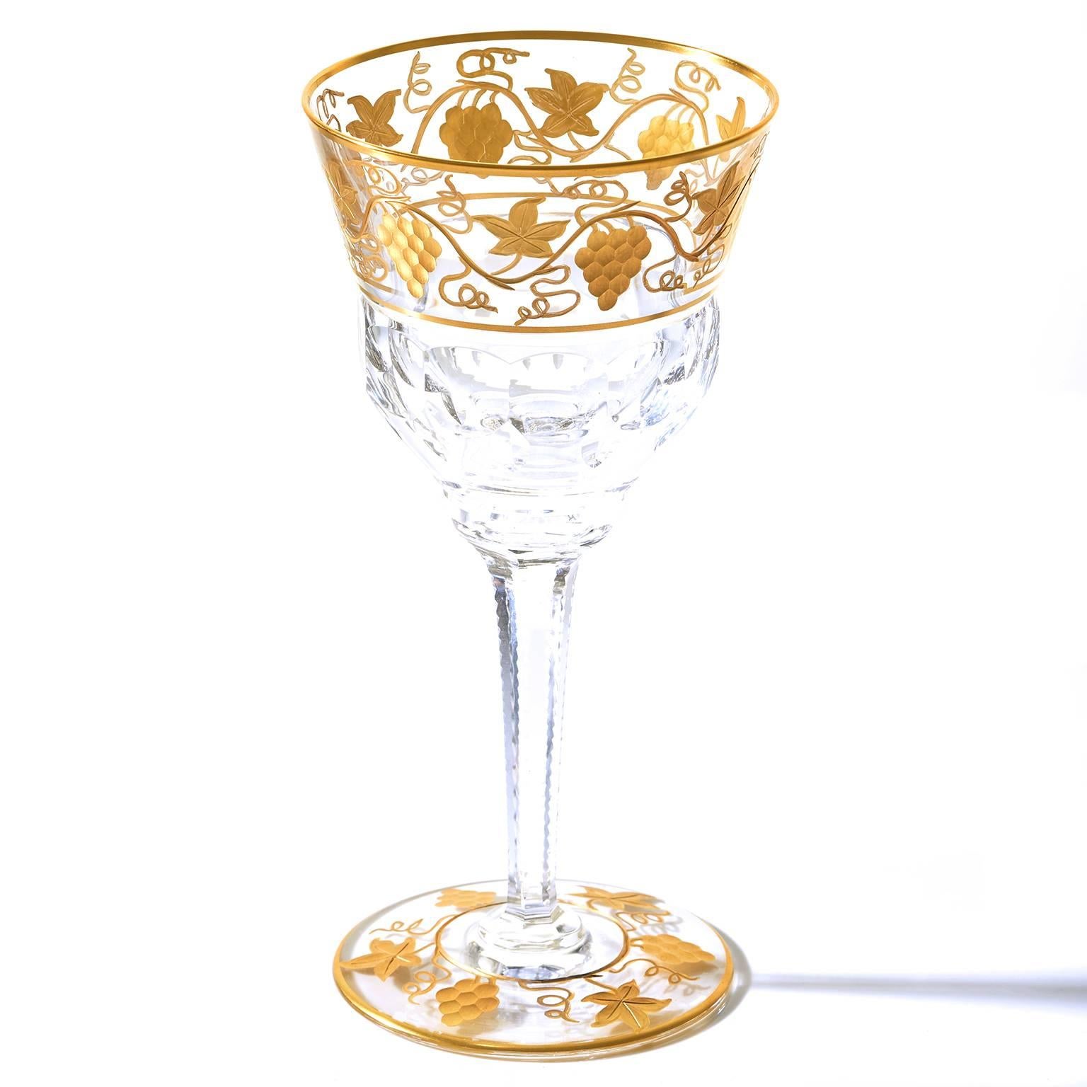 12 Val Saint Lambert “Pampre D'Or” Water Goblets In Excellent Condition In Litchfield, CT