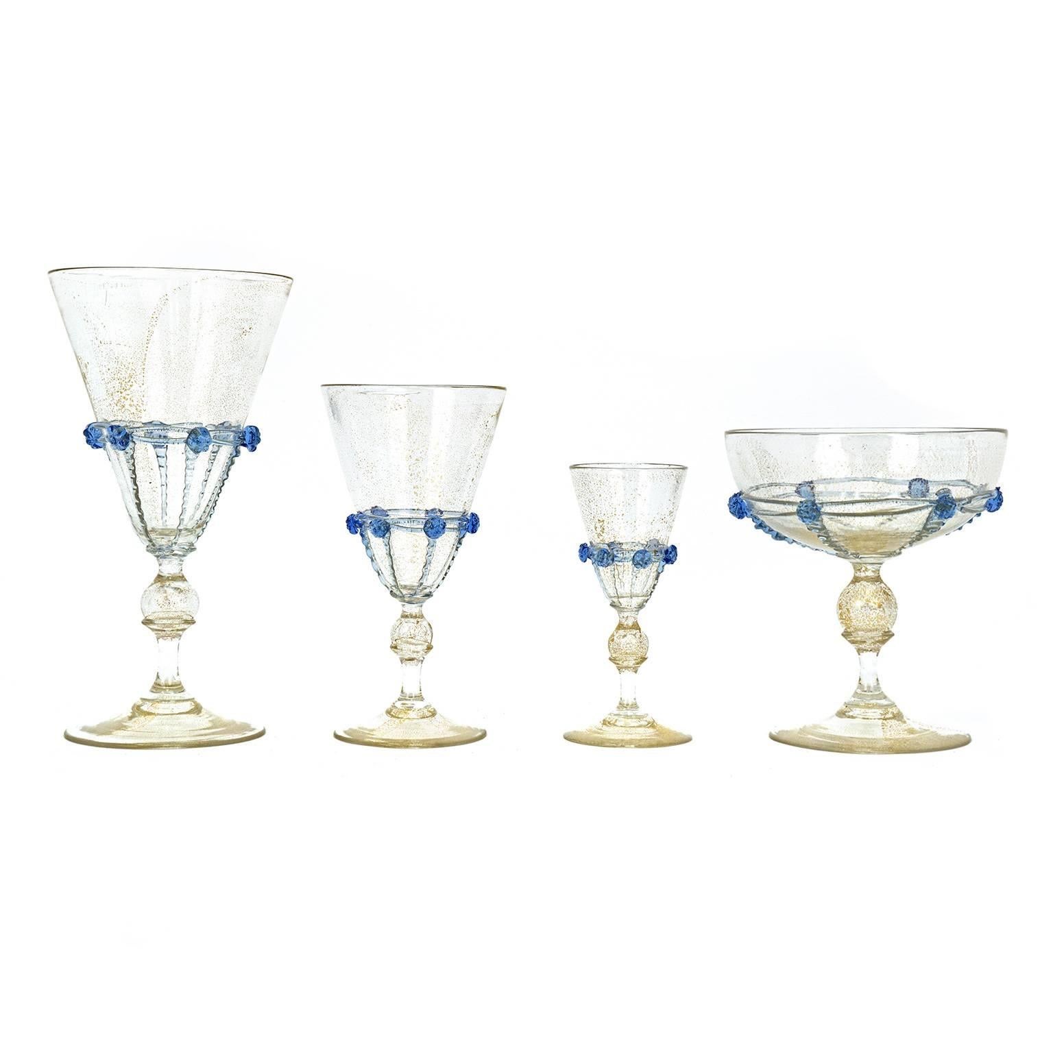 Large Art Deco Venetian Glass, Set for 14
