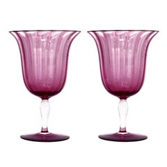 Stunning and Rare 12 Steuben Optic Rib Amethyst Water Goblets