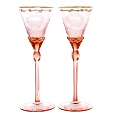 12 Moser Paula Pattern Water Goblets in Rose