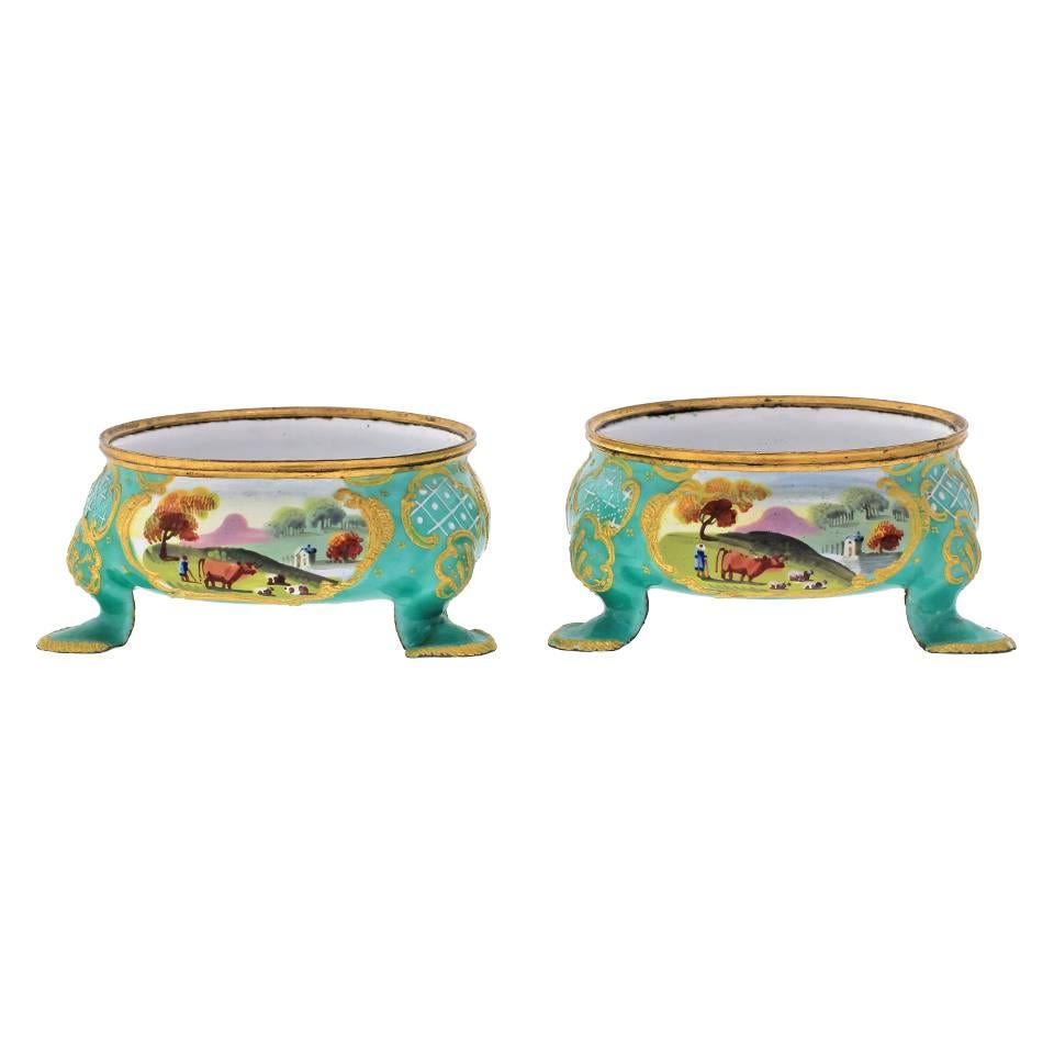 Pair of Bilston Battersea Open Salts 2