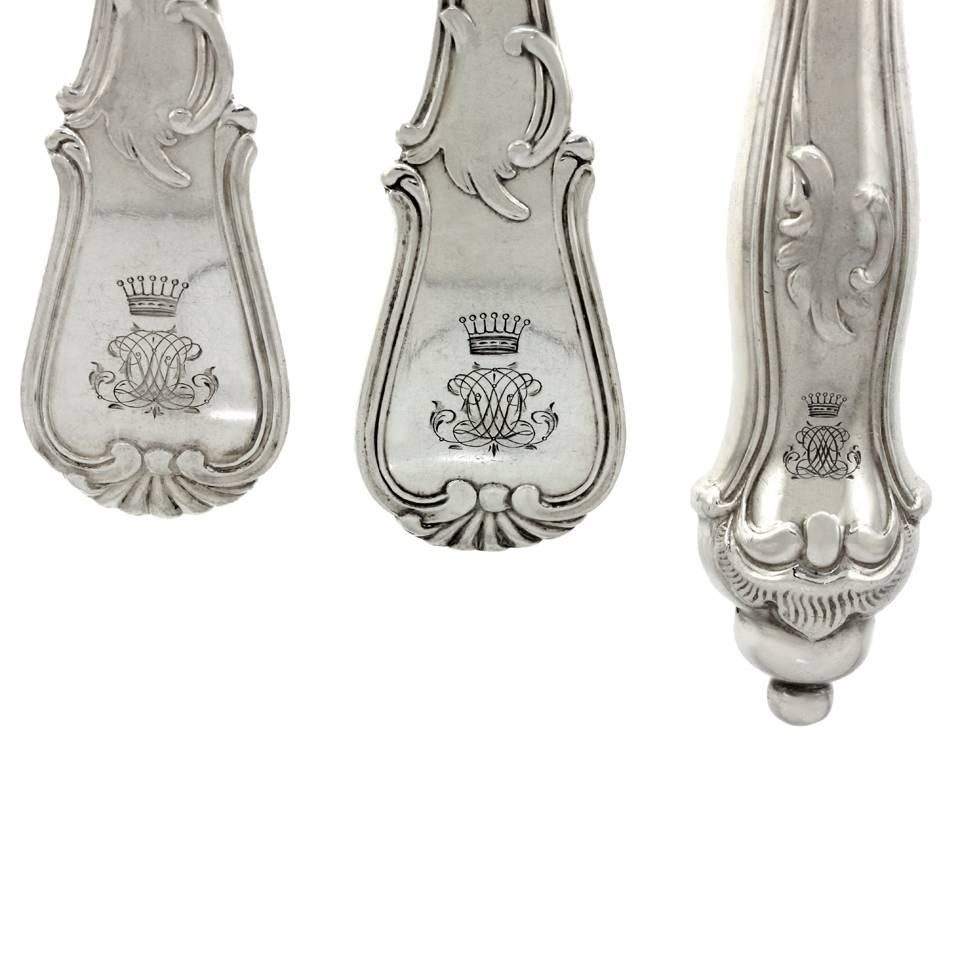 19th Century Antique Baroque Revival Sterling Flatware Service for 18