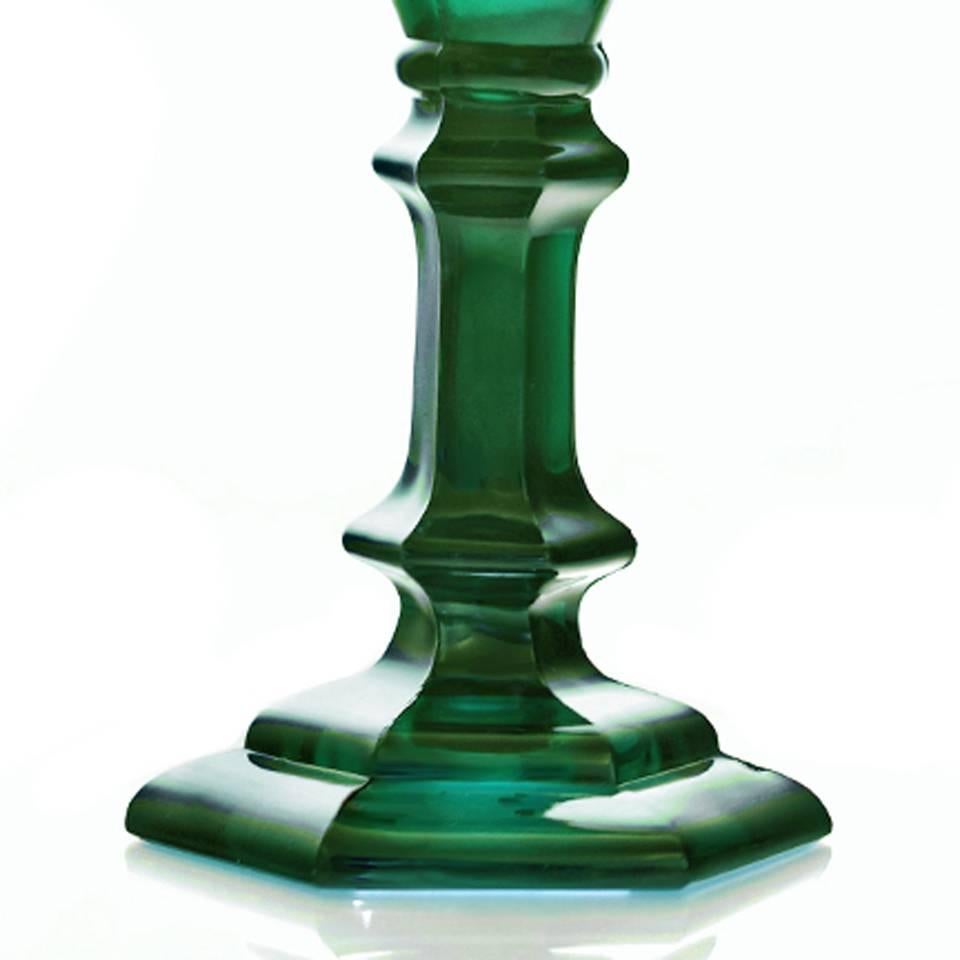 American Colonial Rare Pair of Emerald Green Sandwich Glass Loop Vases