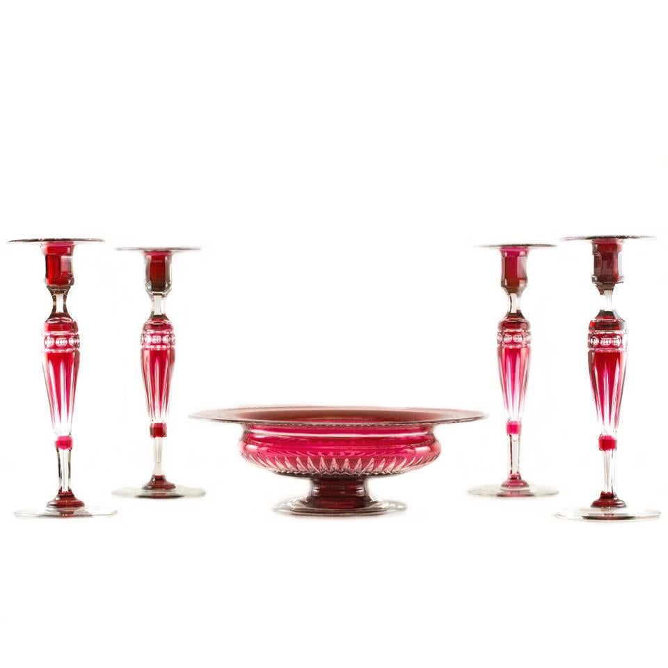 Seltene Val St. Lambert 5-piece Centerpiece Set im Angebot 3