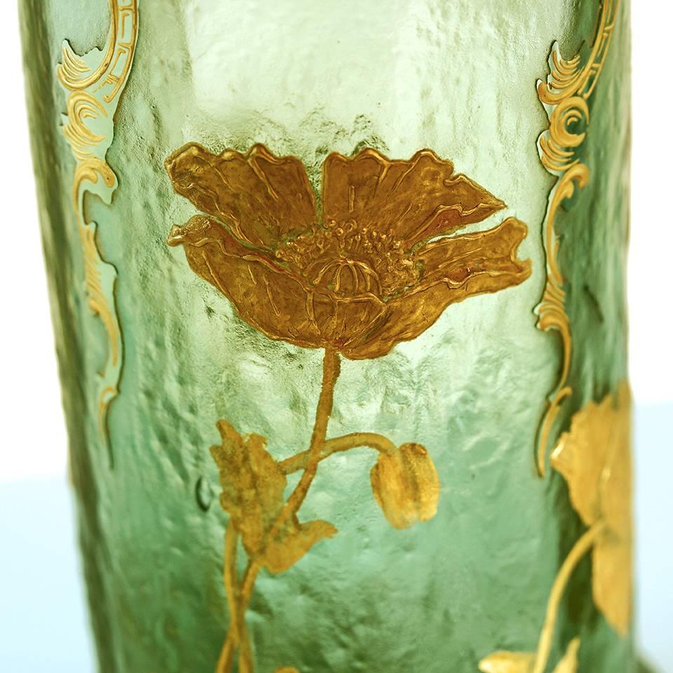 Antique Mont Joye Cameo and Gilt Art Glass Vase In Excellent Condition In Litchfield, CT