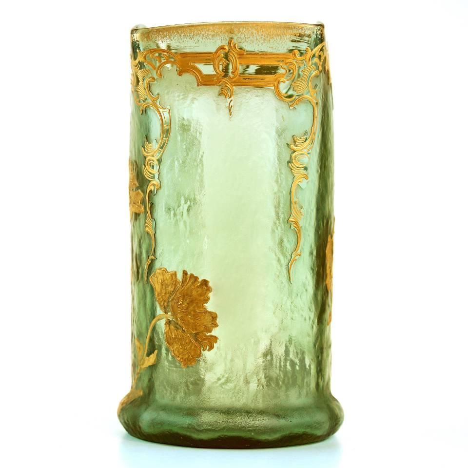 Early 20th Century Antique Mont Joye Cameo and Gilt Art Glass Vase