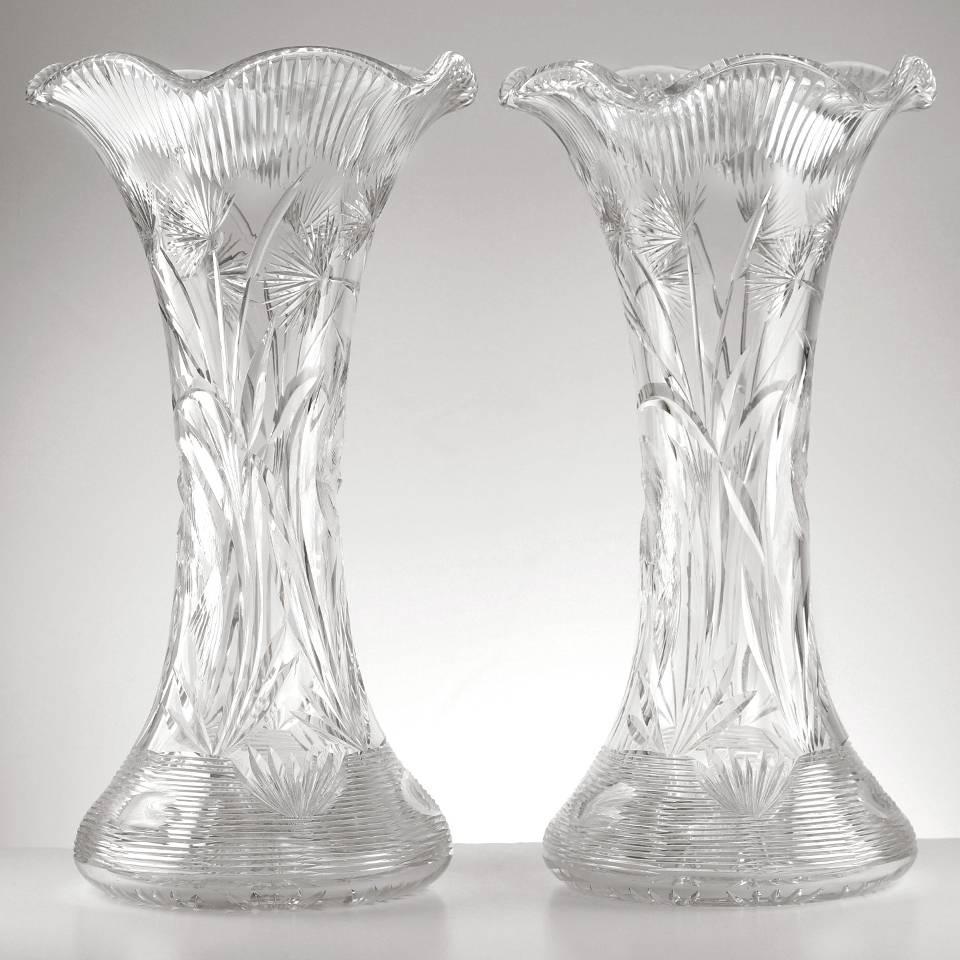 Massive Pair of Cut Crystal Exhibition Vases by Libbey For Sale at 1stdibs