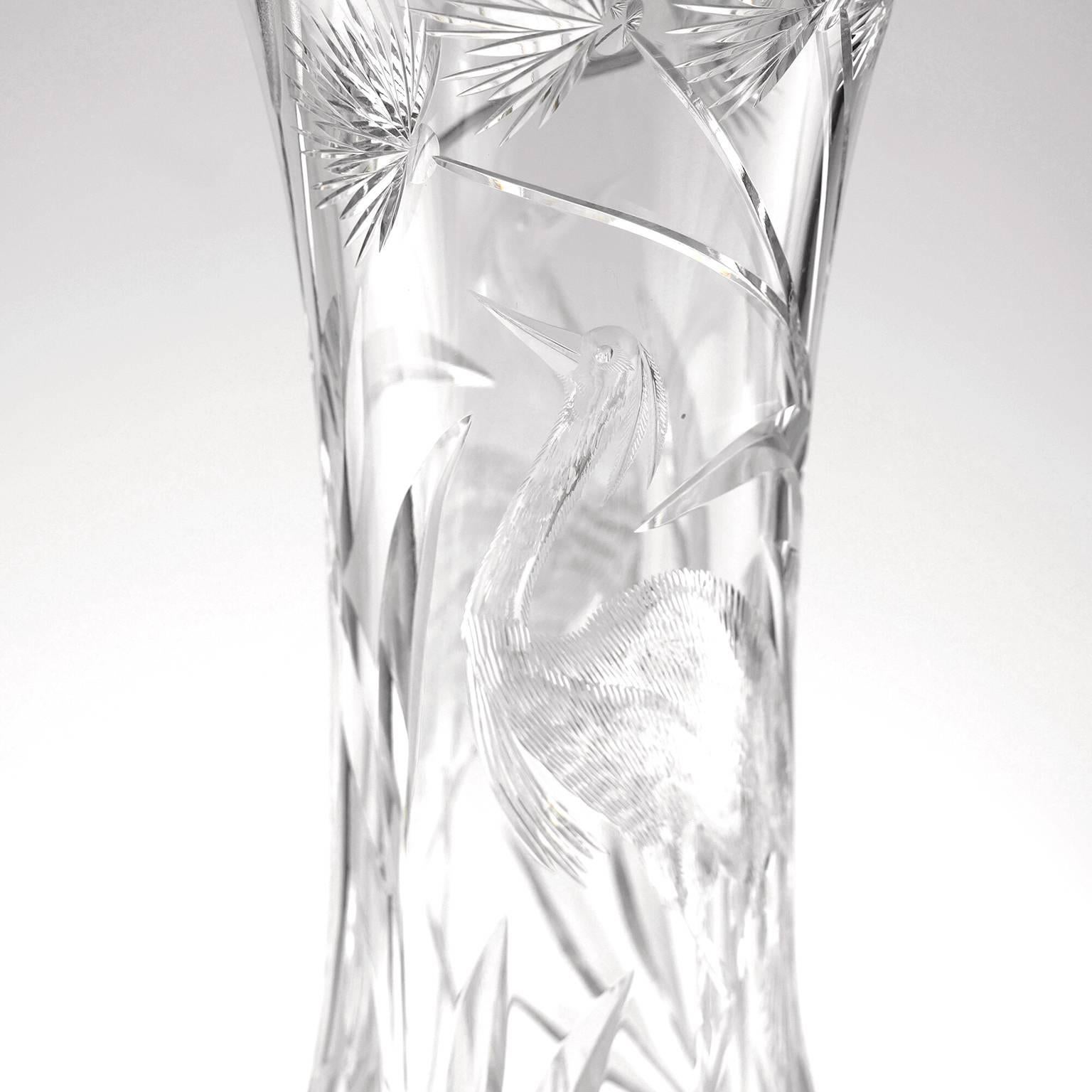 Early 20th Century Pair of Monumental Cut Crystal Vases by Libbey