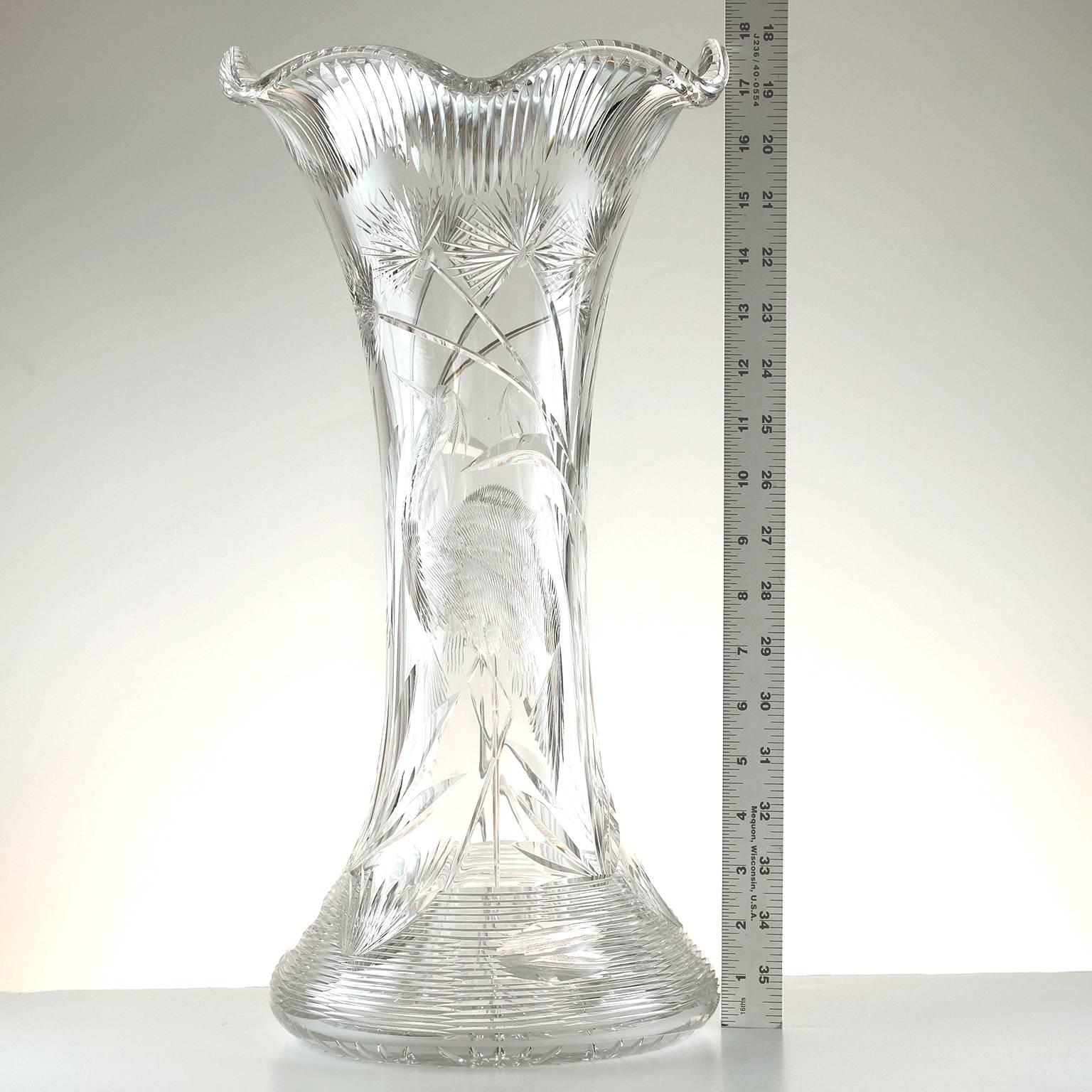 Early 20th Century Pair of Monumental Cut Crystal Vases by Libbey