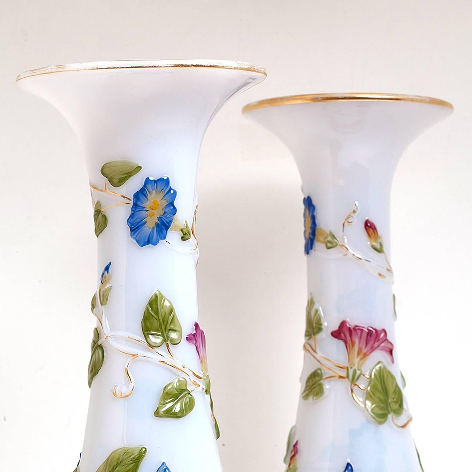 Late 19th Century Pair of Superb Antique Baccarat Opaline Vases c1895