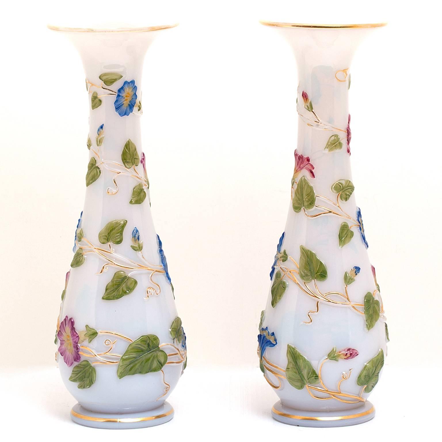 Late Victorian Pair of Superb Antique Baccarat Opaline Vases c1895