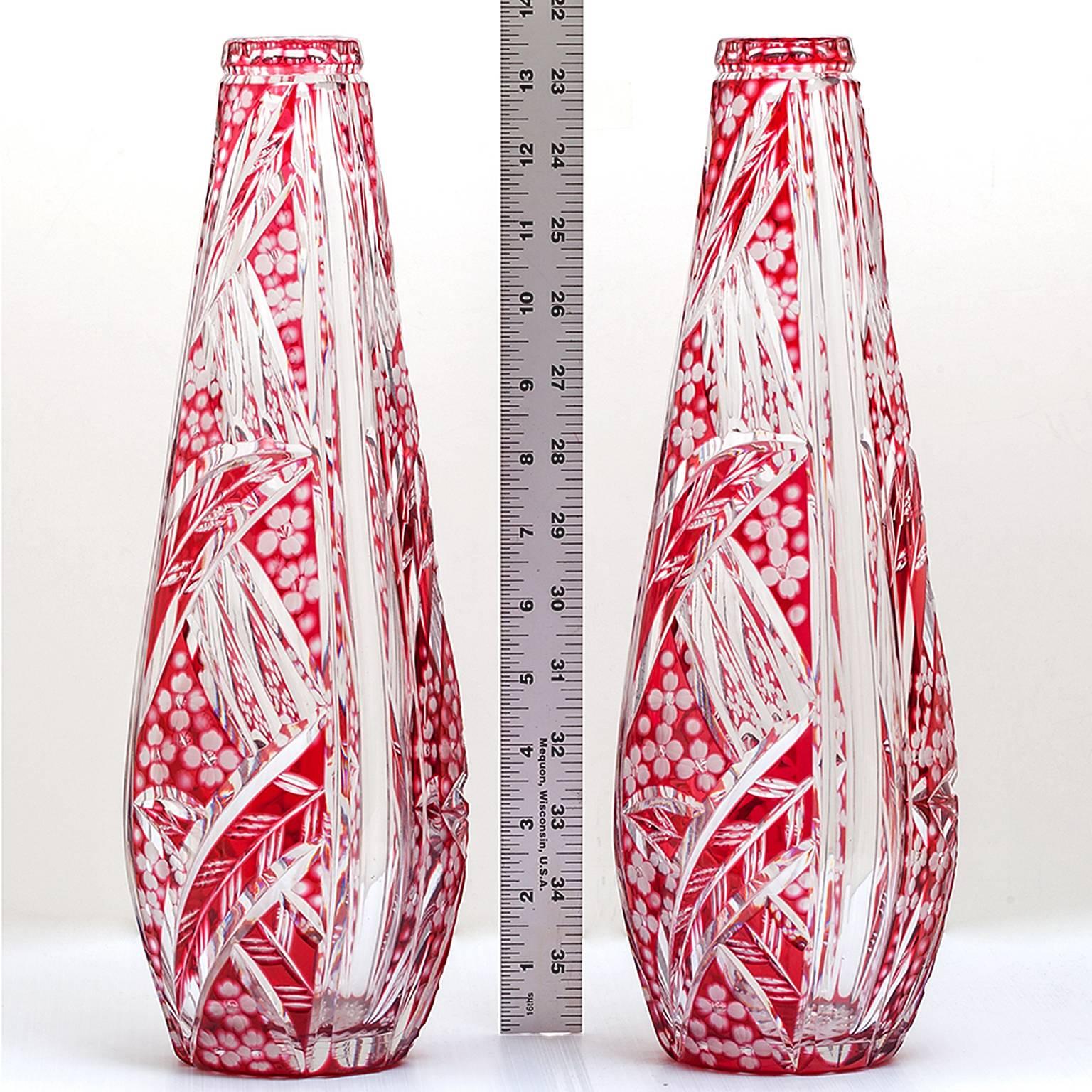 Cut Glass Stunning Pair of Art Deco Saint Louis Vases