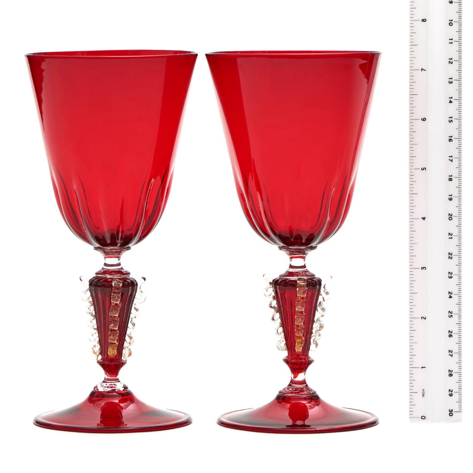 Set of 12 Hand-Blown Venetian Ruby Water Goblets 1