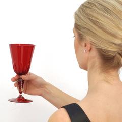 Set of 12 Hand-Blown Venetian Ruby Water Goblets