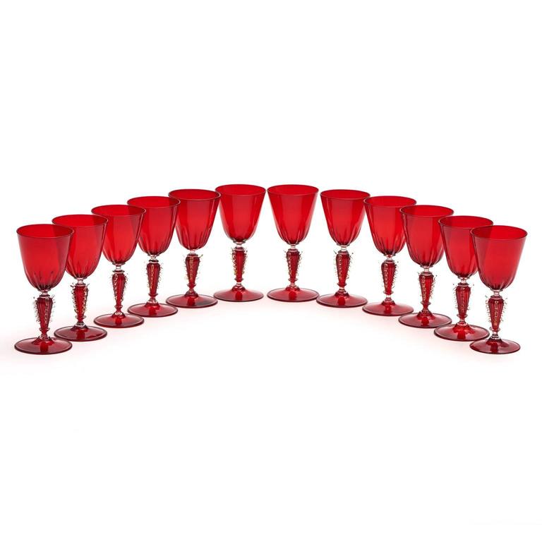 12 Venetian Wine Glasses in Ruby For Sale at 1stDibs | venetian wine  glasses gold, hand blown venetian wine glasses, ruby wine glasses