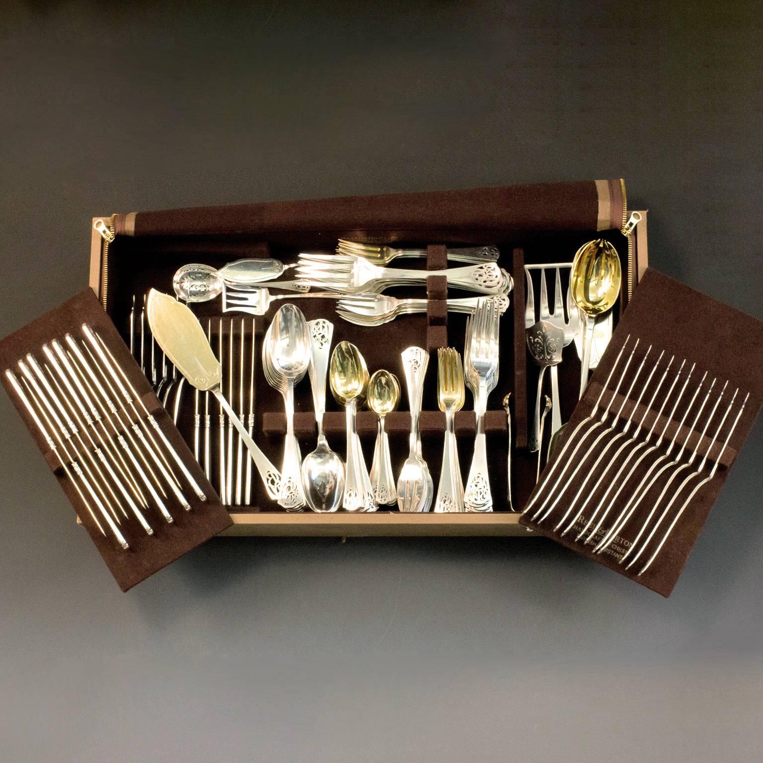 French Puiforcat One-of-a-Kind Art Deco Sterling Flatware Set for 18