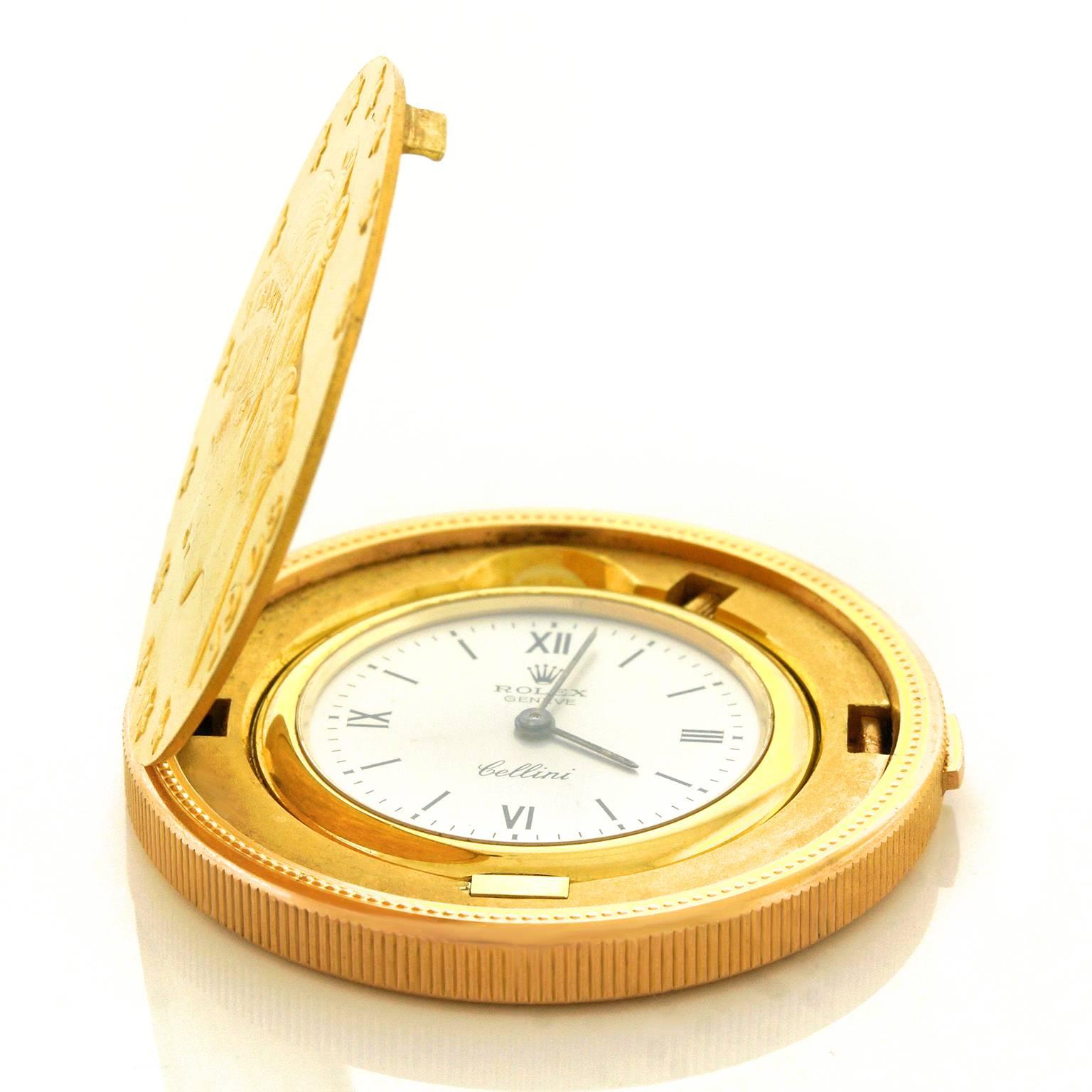 Rolex Cellini Watch in 20 Dollar Gold Piece In Excellent Condition In Litchfield, CT