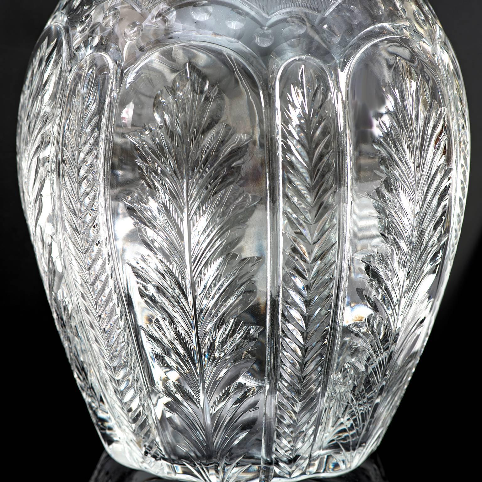 Elegant Stevens & Williams Engraved and Cut Crystal Vase In Excellent Condition In Litchfield, CT