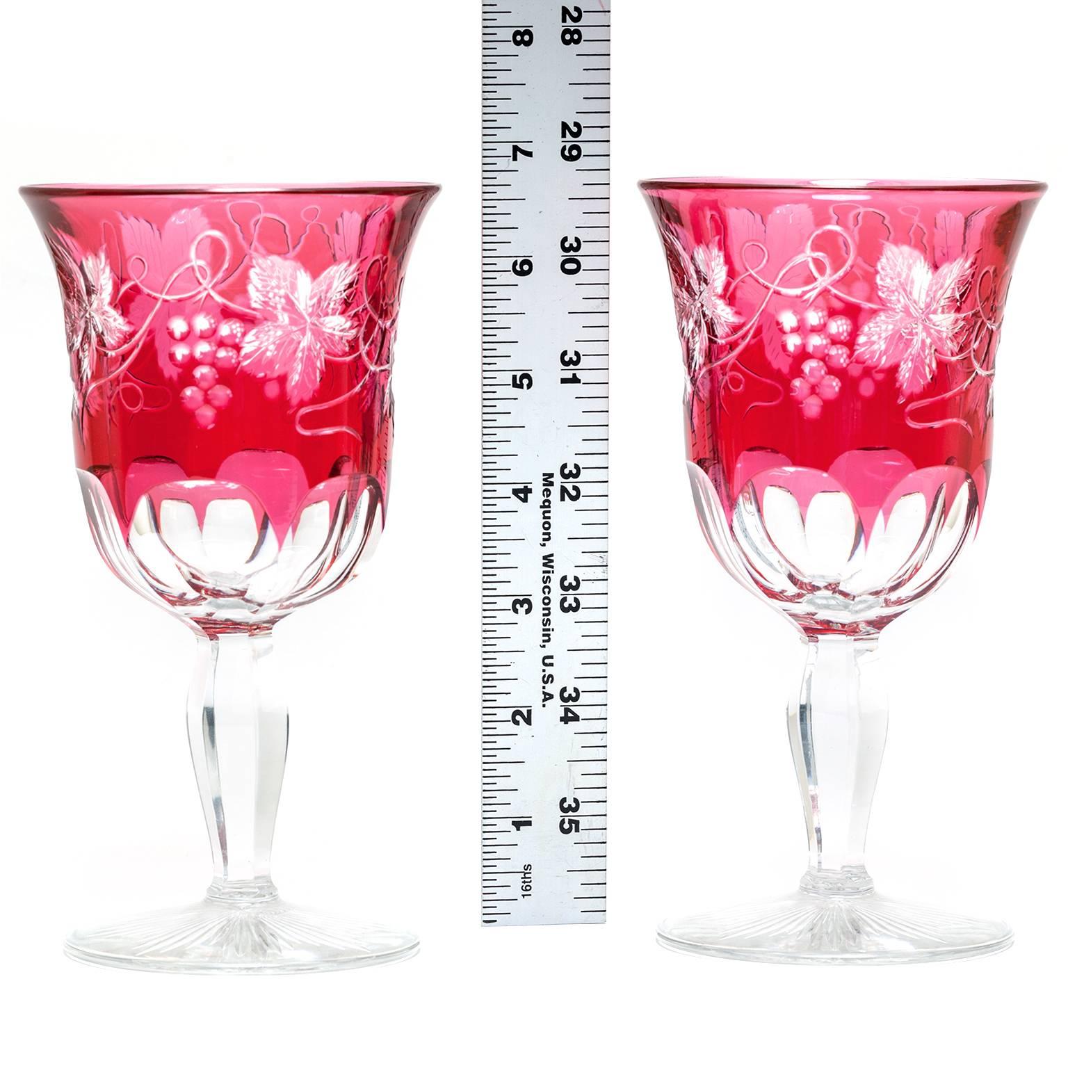12 American Cut Crystal Cranberry Water Goblets 1