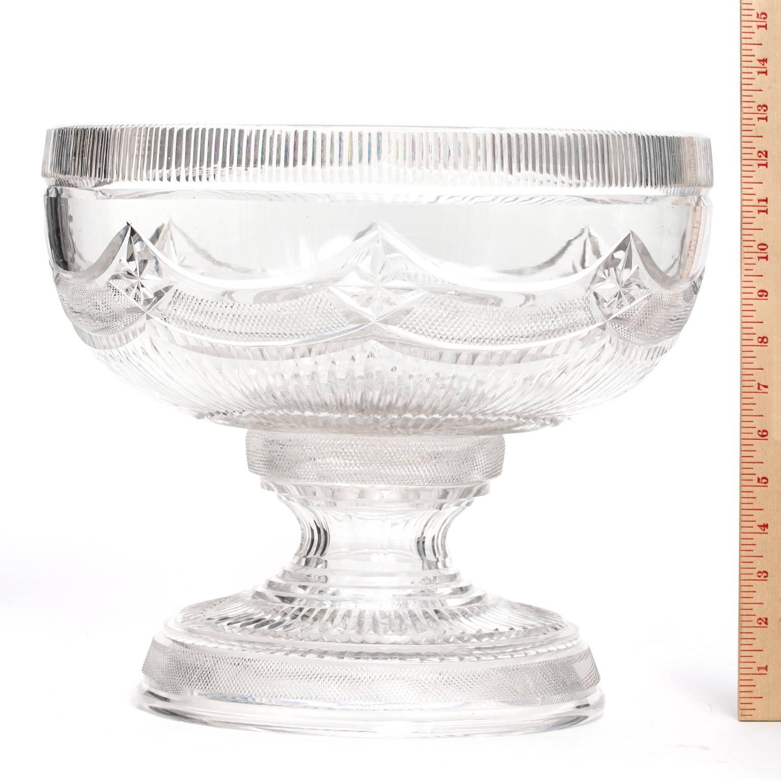 Georgian Cut Crystal Punch Bowl In Excellent Condition In Litchfield, CT