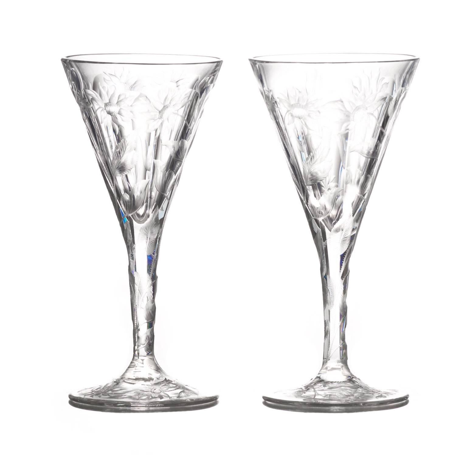 Set of 14 Hafnia Pattern Engraved Val St.Lambert Water Goblets For Sale