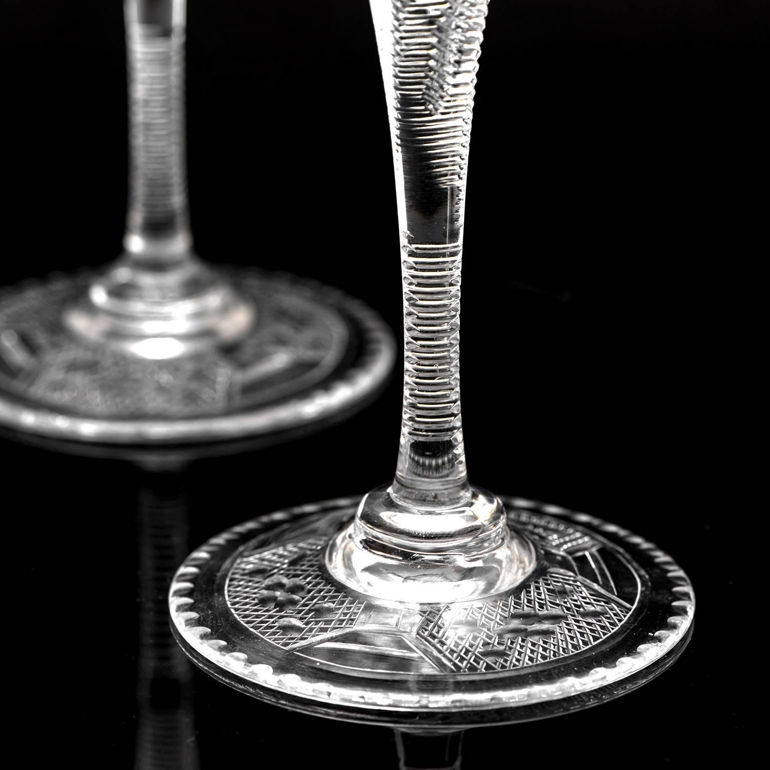 Crystal Set of 14 Stevens & Williams Chinoiserie Champagne-Cocktail Goblets