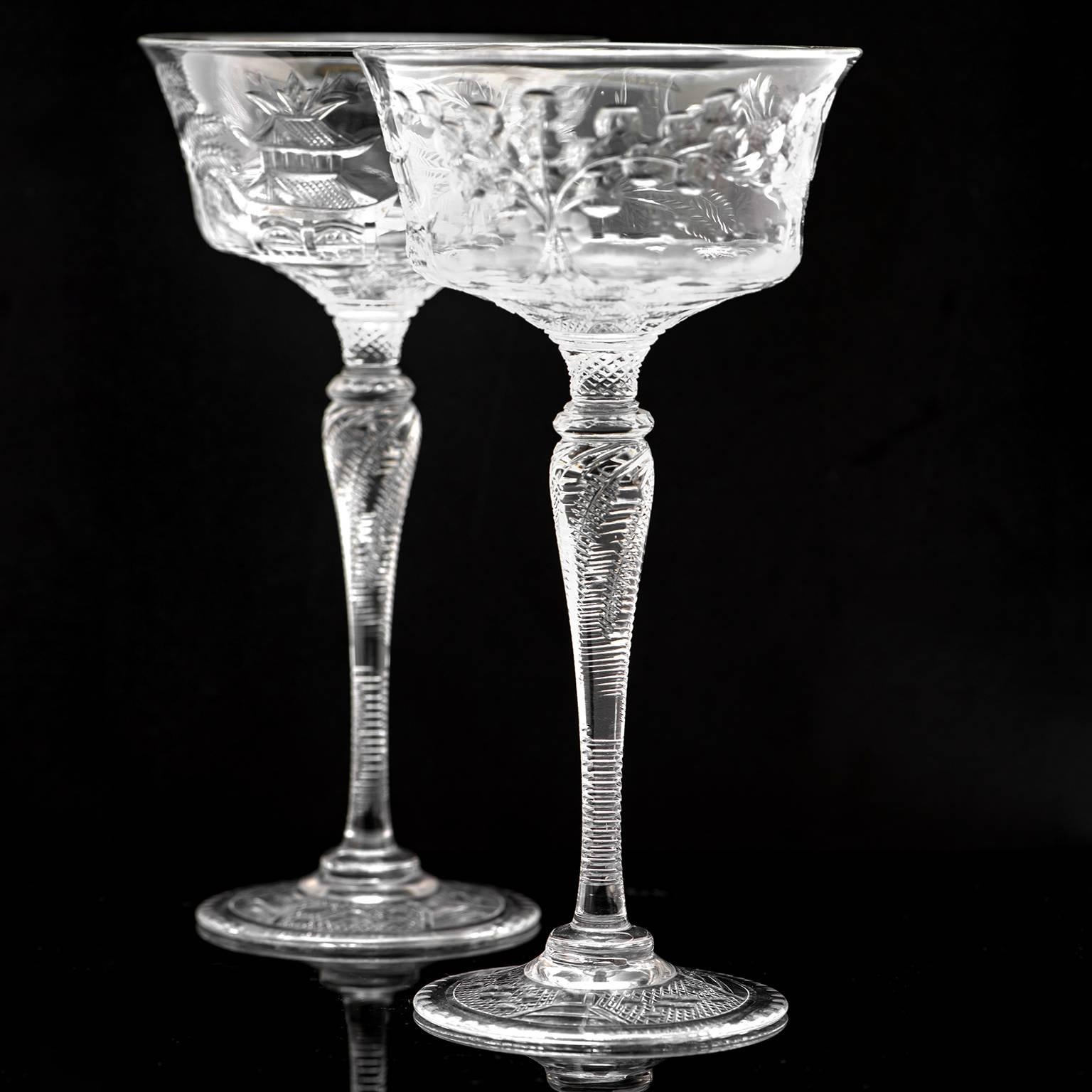 Set of 14 Stevens & Williams Chinoiserie Champagne-Cocktail Goblets 1