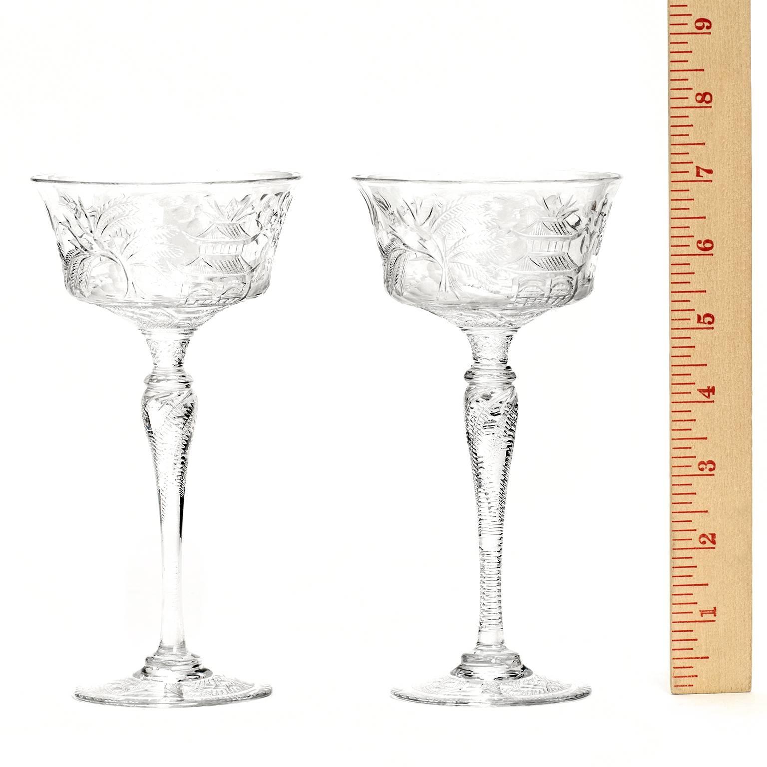 Early 20th Century Set of 14 Stevens & Williams Chinoiserie Champagne-Cocktail Goblets