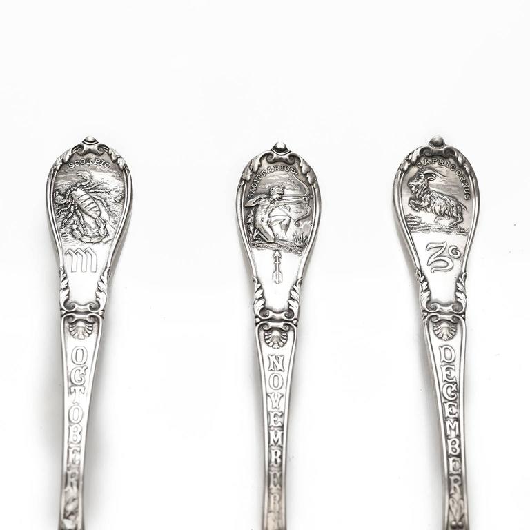Set of 12 Gorham Zodiac Spoons in Sterling at 1stDibs