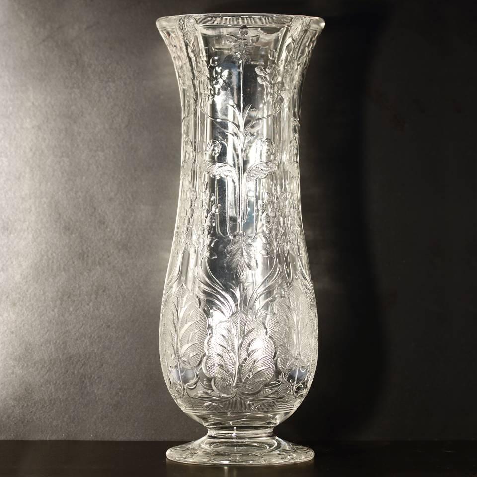 Circa 1890, Webb, England. This outstanding rock crystal vase is a sophisticated illustration of Webb’s nineteenth century work. From its curvaceous baluster shape to its gorgeous Art Nouveau decorations, it is beautiful displayed, filled with