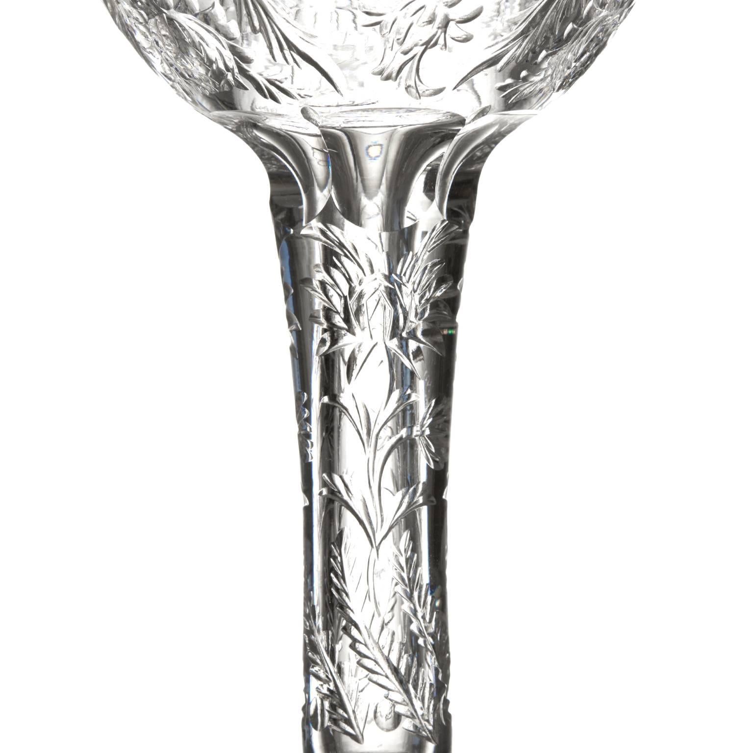 12 Magnificent Webb Rock Crystal Hollow Stem Champagne Goblets In Excellent Condition In Litchfield, CT