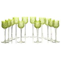 12 Baccarat Cut Crystal Wine Goblets in Chartreuse