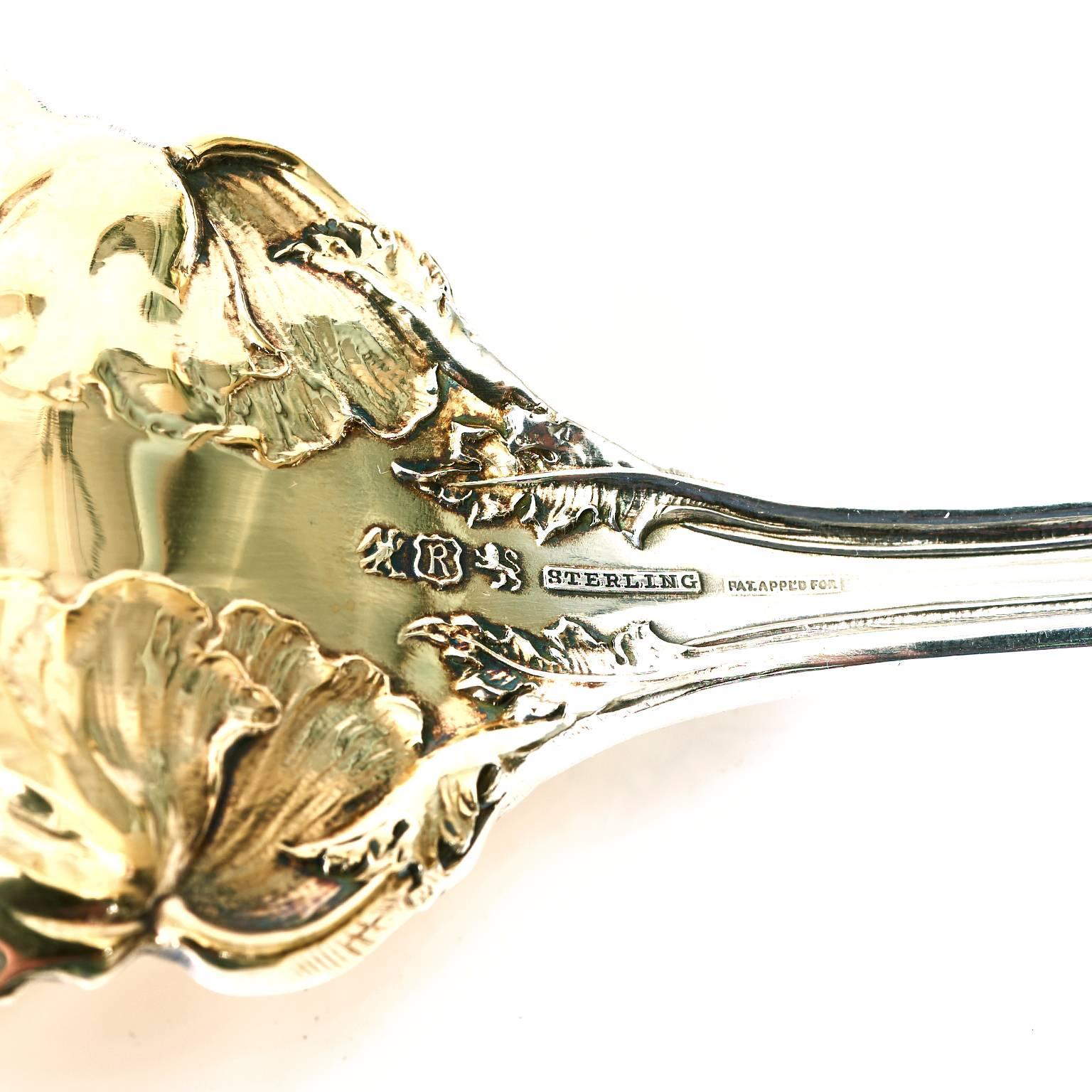 Reed & Barton “Love Disarmed” Gilded Sterling Serving Fork and Spoon In Excellent Condition In Litchfield, CT