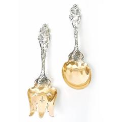 Reed & Barton “Love Disarmed” Gilded Sterling Serving Fork and Spoon
