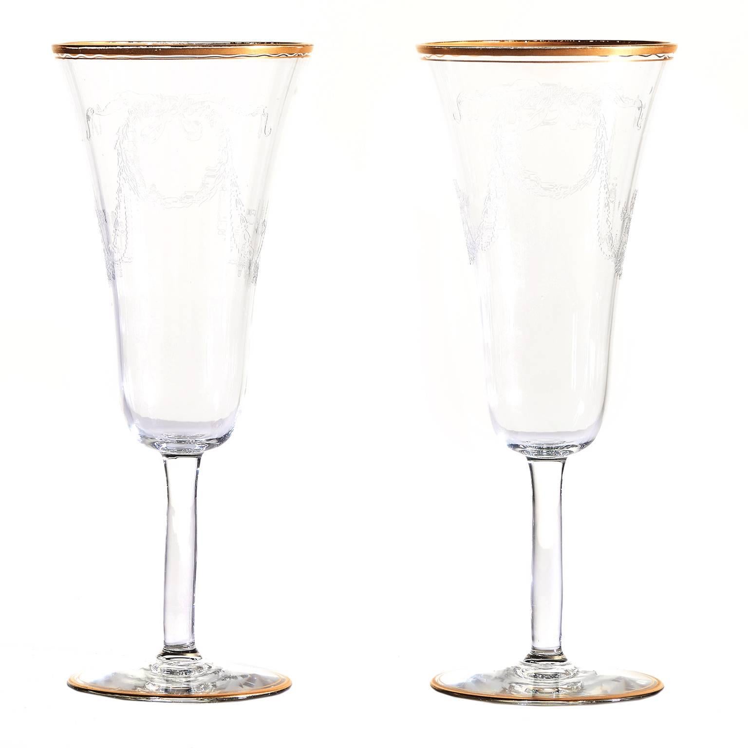 Early 20th Century 12  French Champagne Flutes