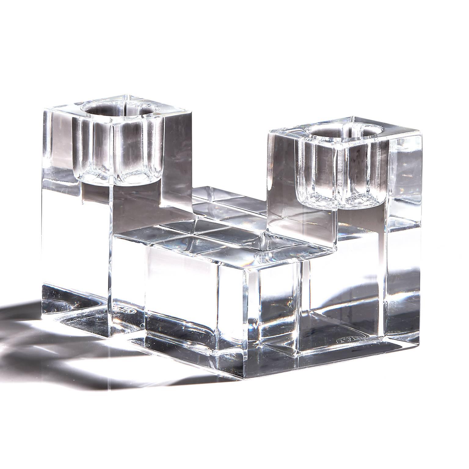 Modernist Cubic Baccarat Crystal Candlesticks 2