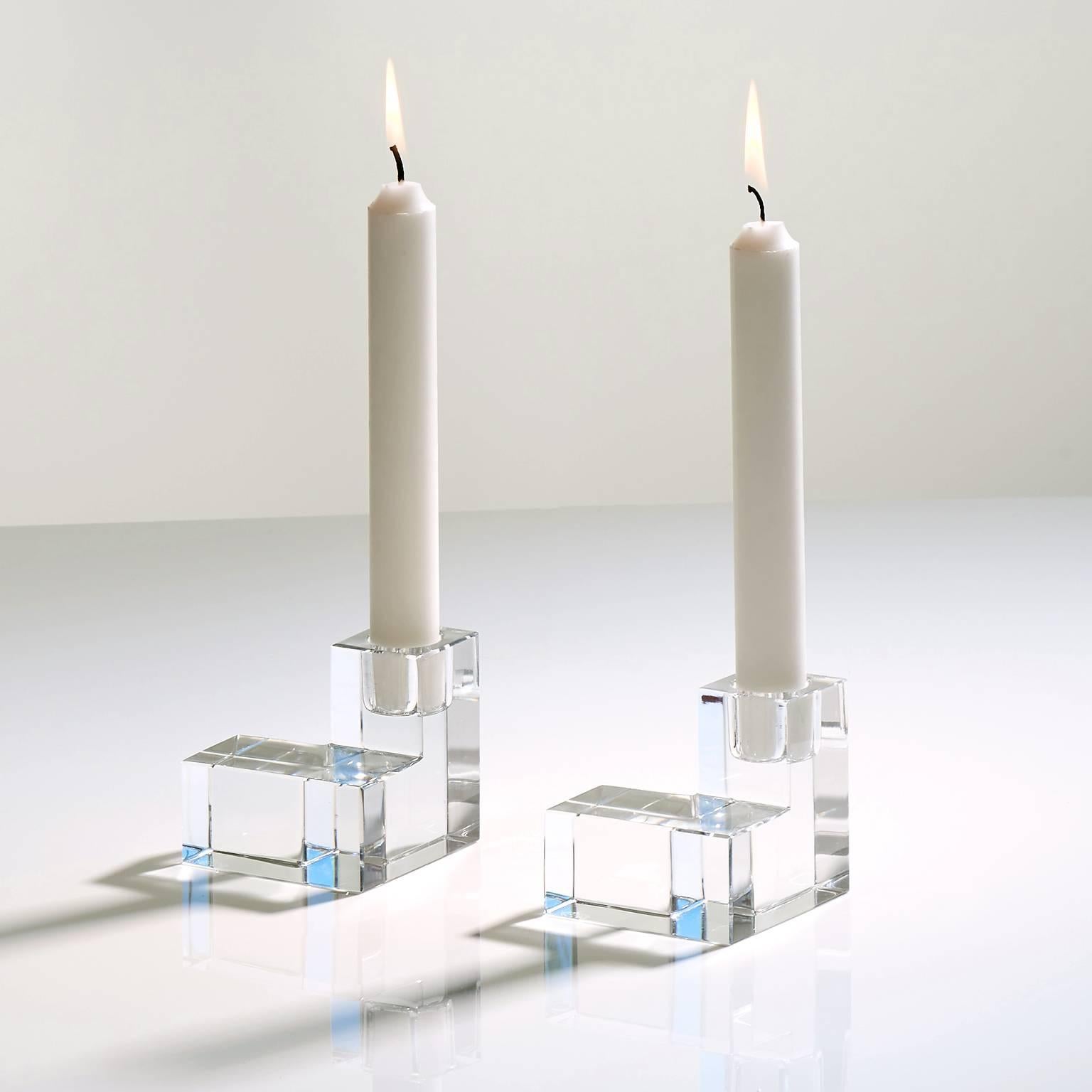 Modernist Cubic Baccarat Crystal Candlesticks 3